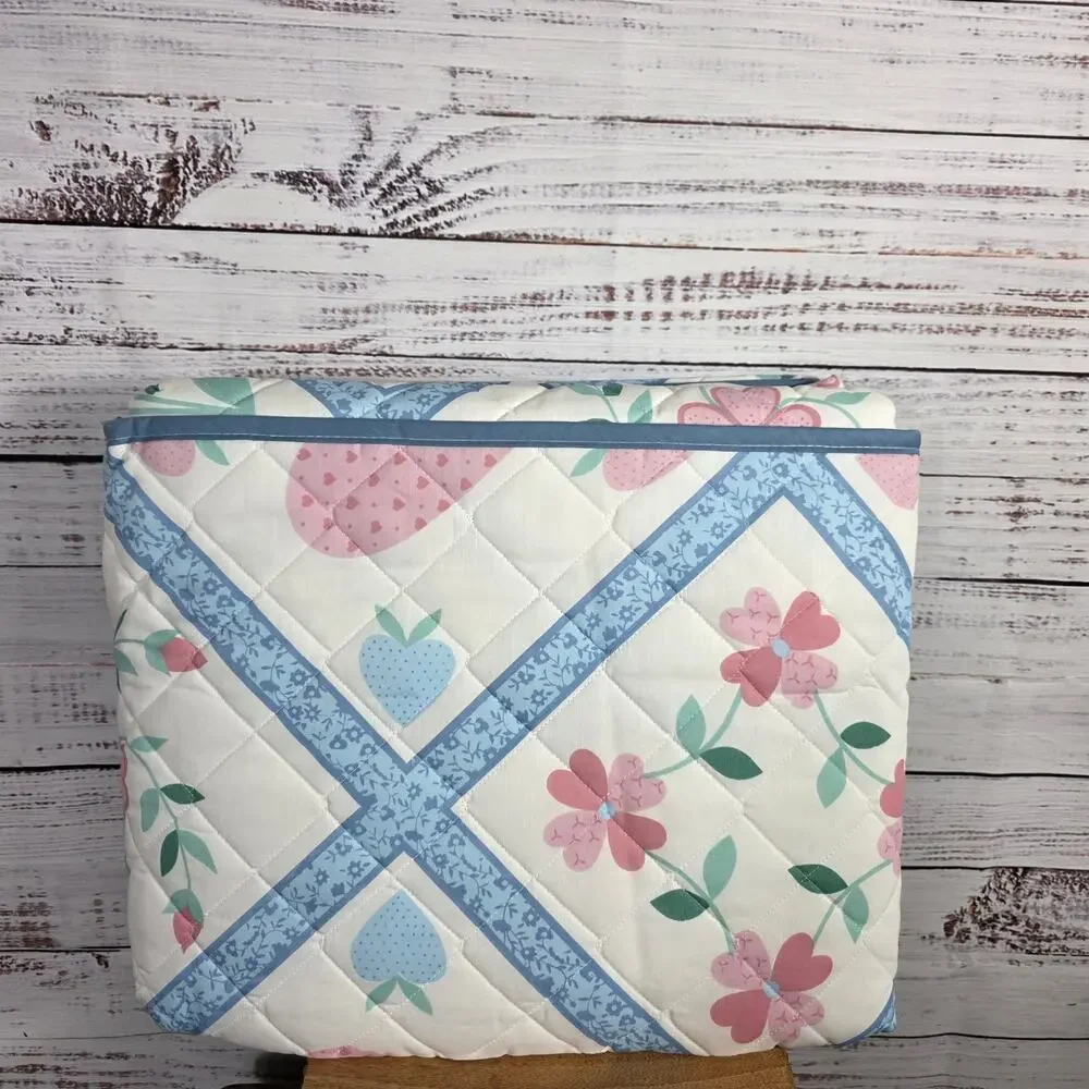 Full Size Floral Patchwork Quilt Blue Pink White Bedspread Cottagcore